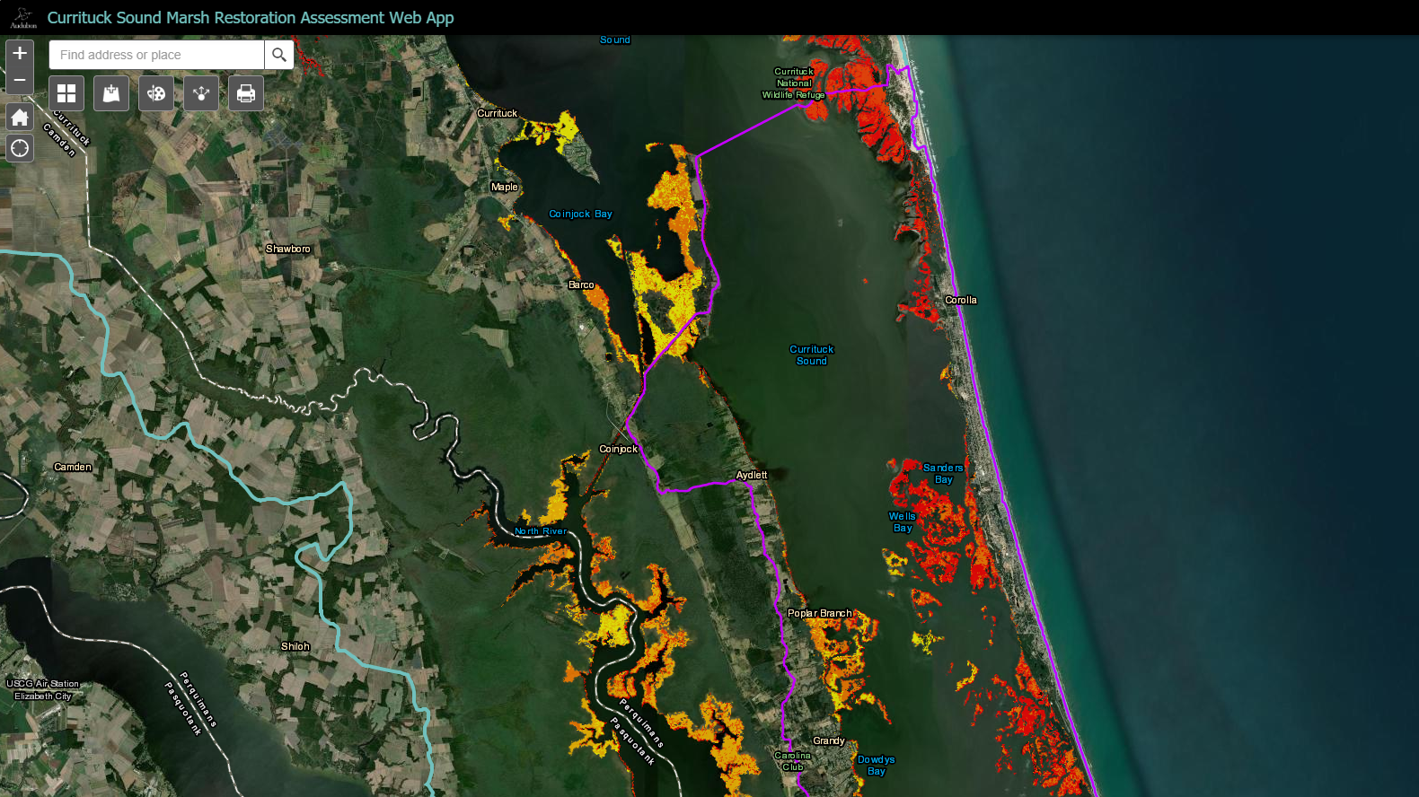 The Currituck Sound Marsh Restoration Assessment Web App.