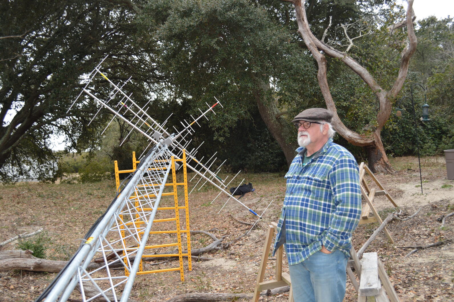 Center director Robbie Fearn next to the Motus Tower. Photo: Pamela Fearn/Audubon Center director Robbie Fearn next to the Motus Tower. Photo: Pamela Fearn/Audubon