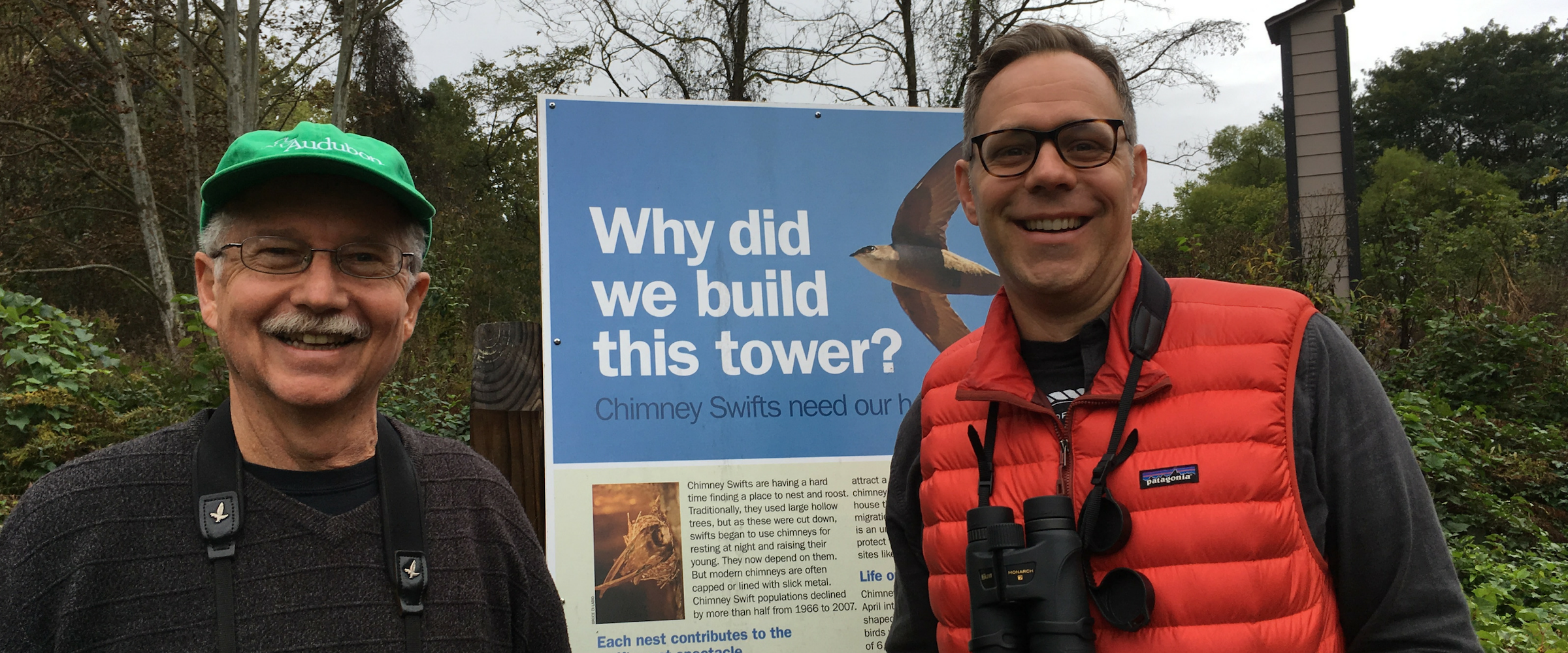 Tom Tribble and Andrew Hutson with a Chimney Swift Tower.